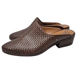 Zodiac 10 Brown Leather Woven Mule Clog Western Boho Cottage Casual Slide